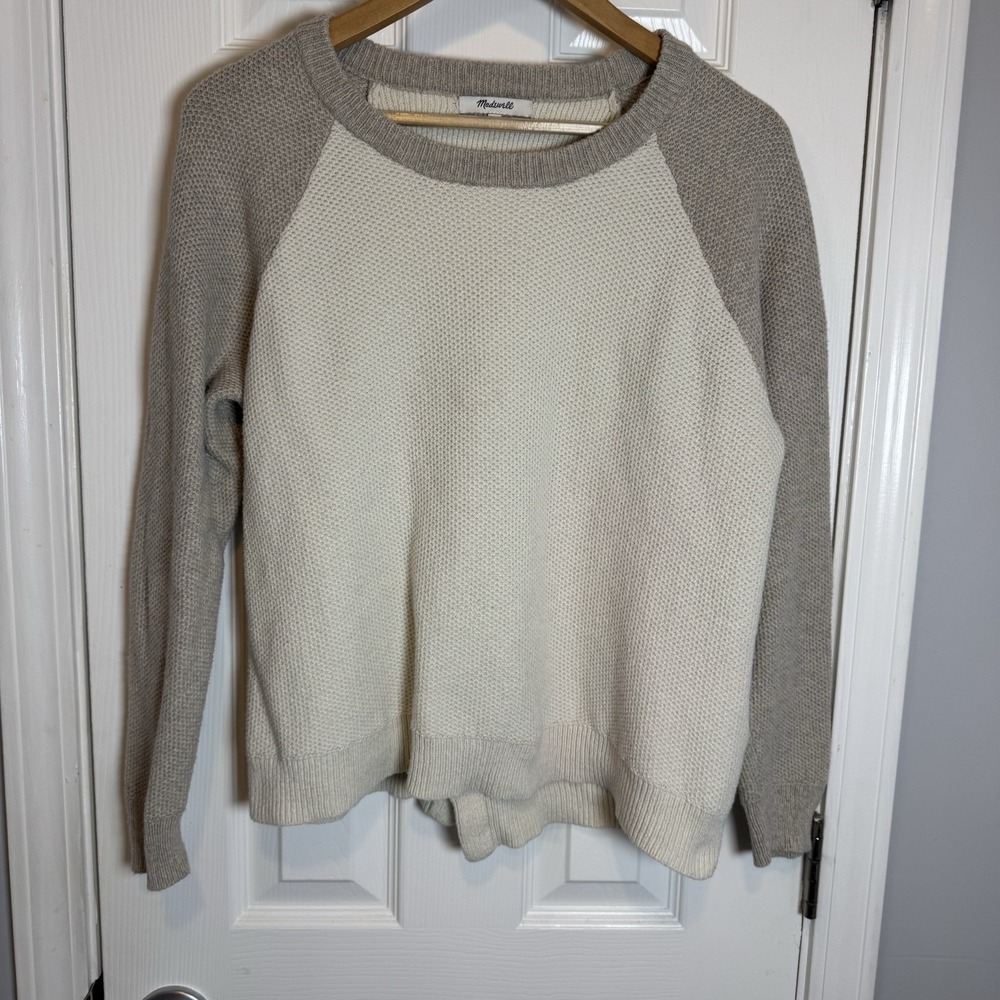 Madewell Sweater Women's XL Creambrown Cross Open Back Long Sleeve Knit Pullover